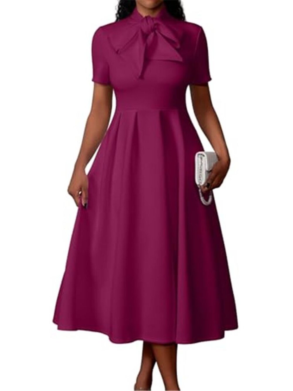 Women's Elegant Casual Short Sleeve A-Line Dress with Pockets - Picture 1 of 5
